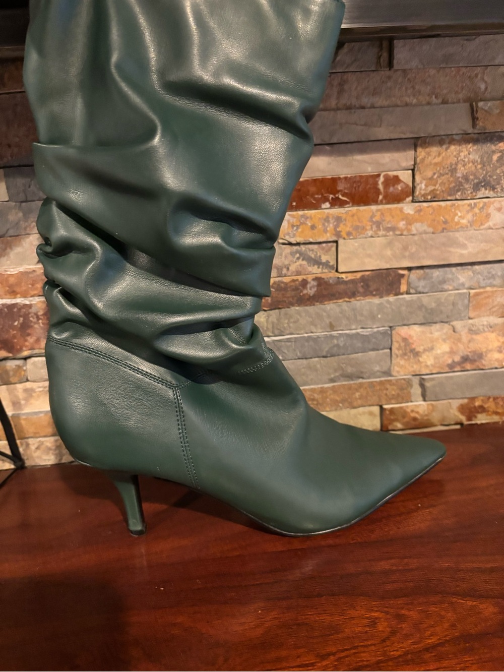 Slouchy Pointed-Toe Boot in Dark Green - Women's Heeled Boots